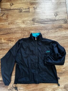 Vintage HTF ASICS Women’s Black Windbreaker Jacket with Teal Lining